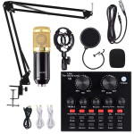 BM 800 Condenser Microphone Kit Set with V8 Sound Card, Stand, Pop Shield Recording Studio Equipment with 3.5mm Mic