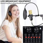 BM 800 Condenser Microphone Kit Set with V8 Sound Card, Stand, Pop Shield Recording Studio Equipment with 3.5mm Mic